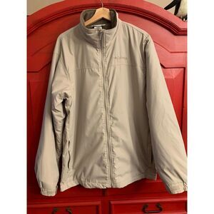 Columbia Size Large Tan Soft Shell Fleece Lined Coat Jacket Full Zip Warm Light